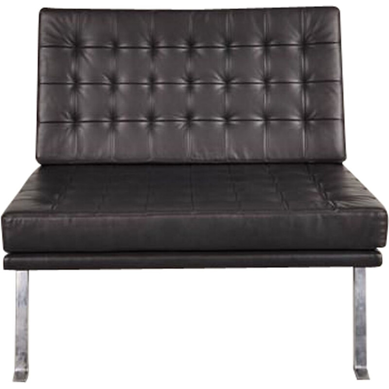 Vintage-Sessel für AP Polak aus schwarzem Leder und Metall