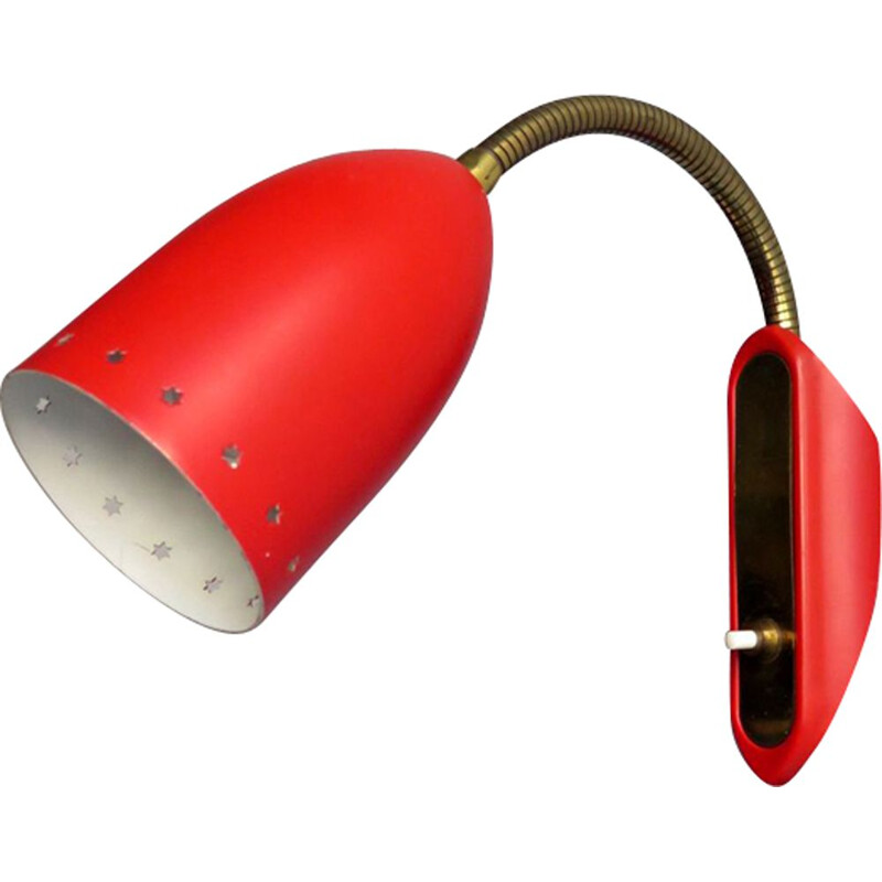 Vintage red wall lamp in metal,1950