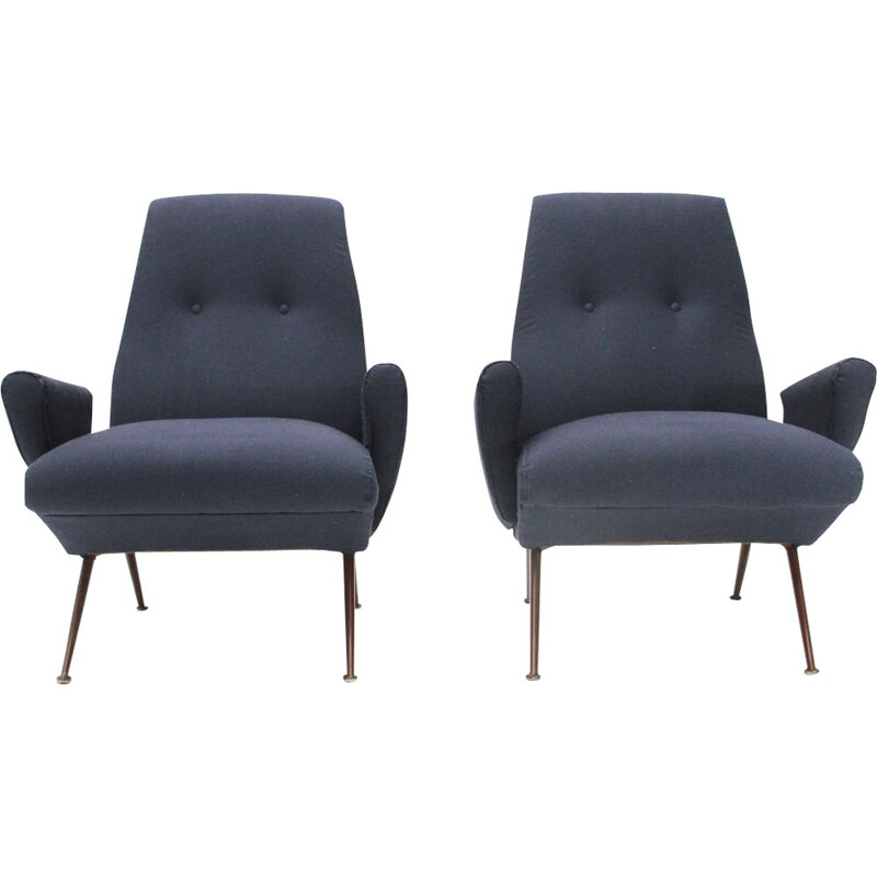 2 vintage blue armchairs model "Derby"  by Letterio Mangano for Framar,1950