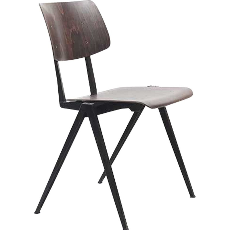 Black vintage dutch S16 chair in wood and metal