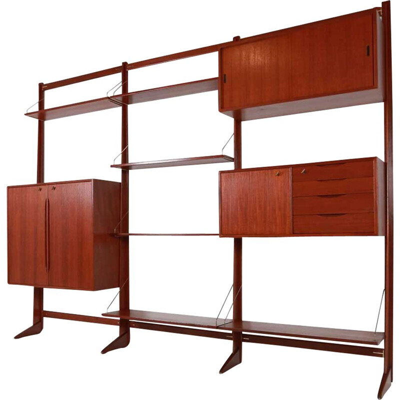 Vintage Italian teak and brass shelving system, 1960