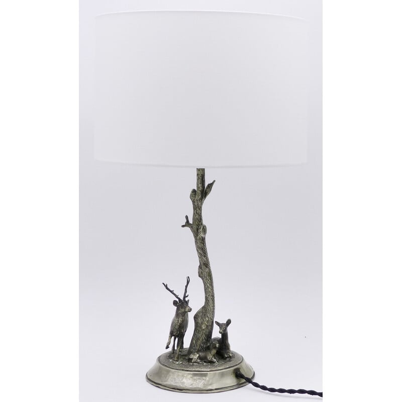 Vintage lamp in metal silver deer