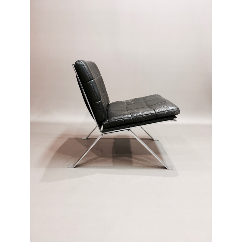 Fauteuil vintage Hans Eichenberger cuir noir 1960