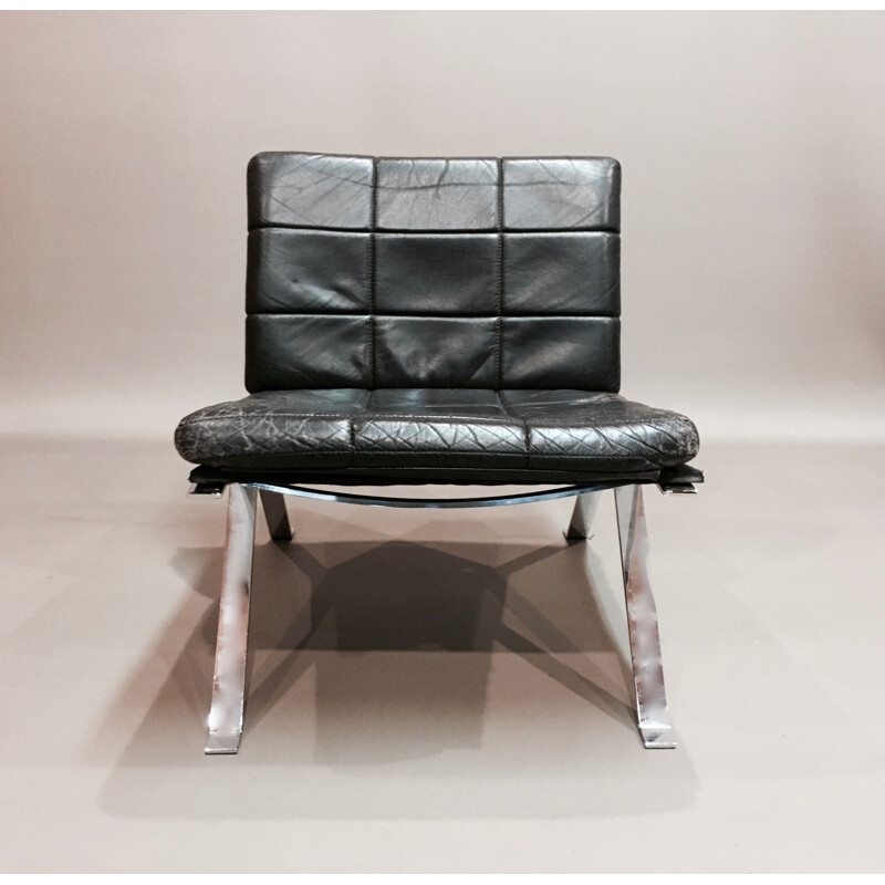 Vintage Armchair Hans Eichenberger black leather 1960