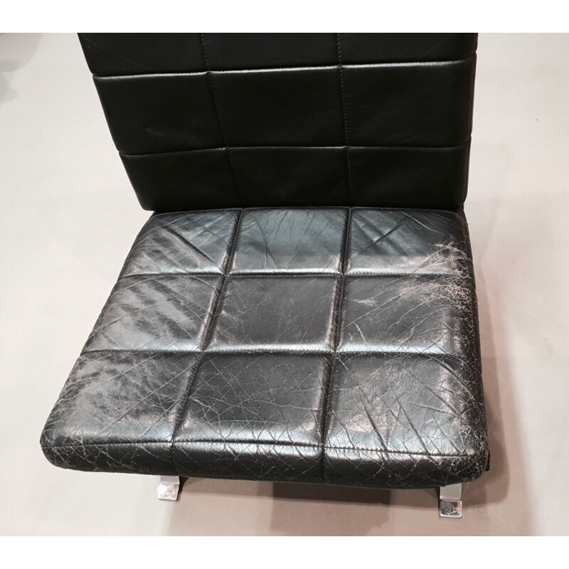 Fauteuil vintage Hans Eichenberger cuir noir 1960