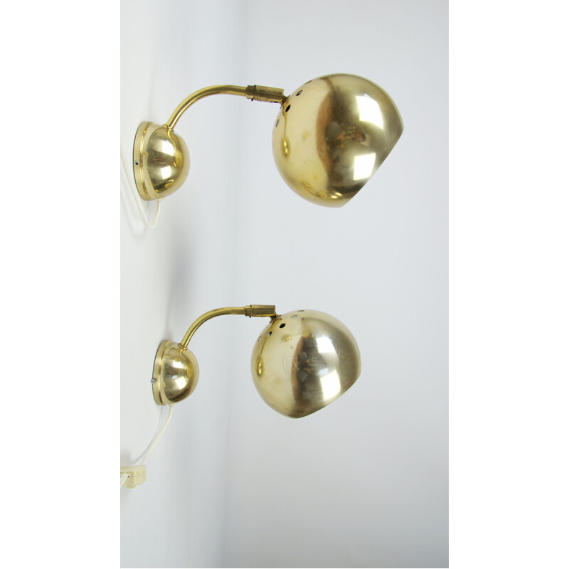 2 vintage golden wall lamps, Sweden,1970