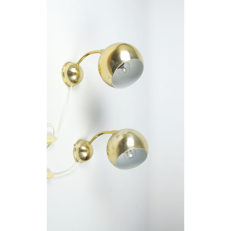 2 vintage golden wall lamps, Sweden,1970