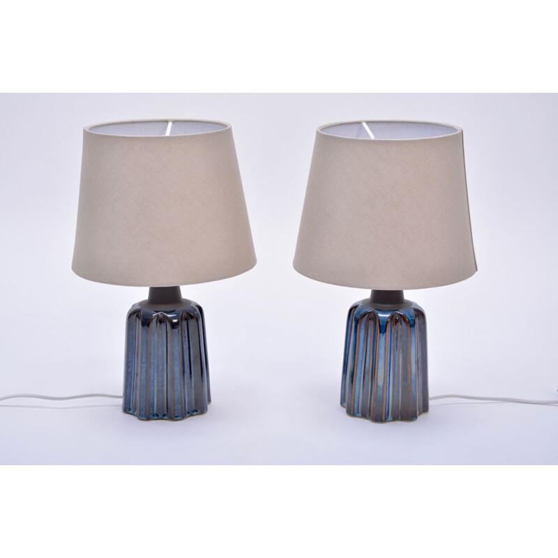 2 vintage blue table lamps in ceramic par Soholm Stentoj,1970