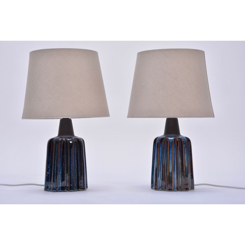 2 vintage blue table lamps in ceramic par Soholm Stentoj,1970