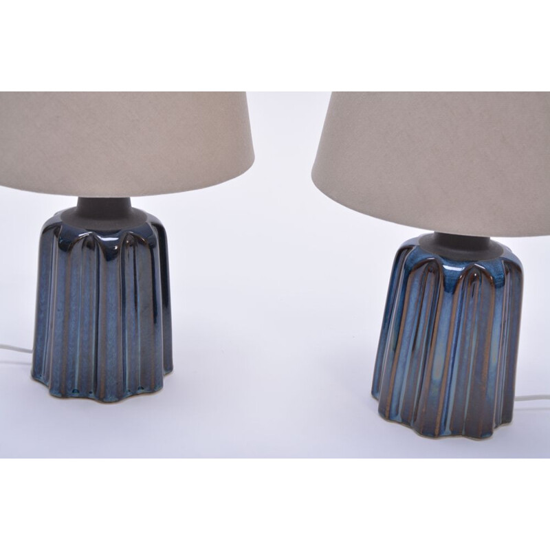 2 vintage blue table lamps in ceramic par Soholm Stentoj,1970