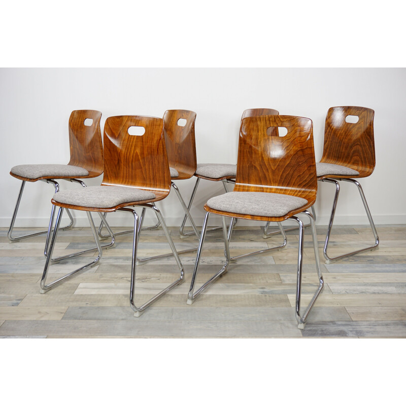 Suite de 6 chaises à repas Allemande vintage par Pagwood Pagholz,1960