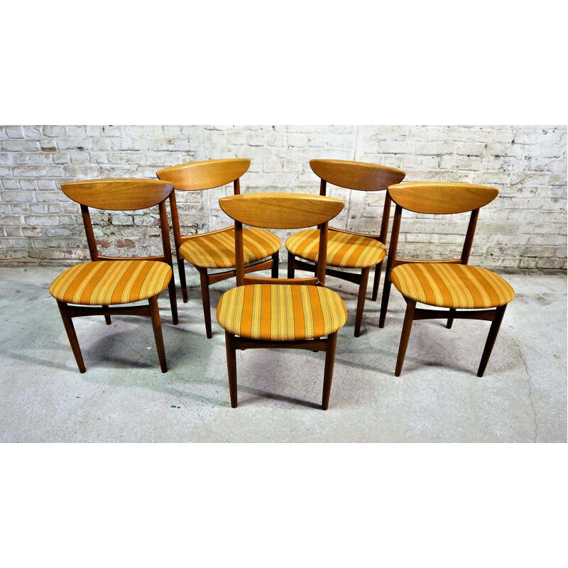 5 vintage Scandinavian dining chairs in teak by Kurt Ostervig,1960 