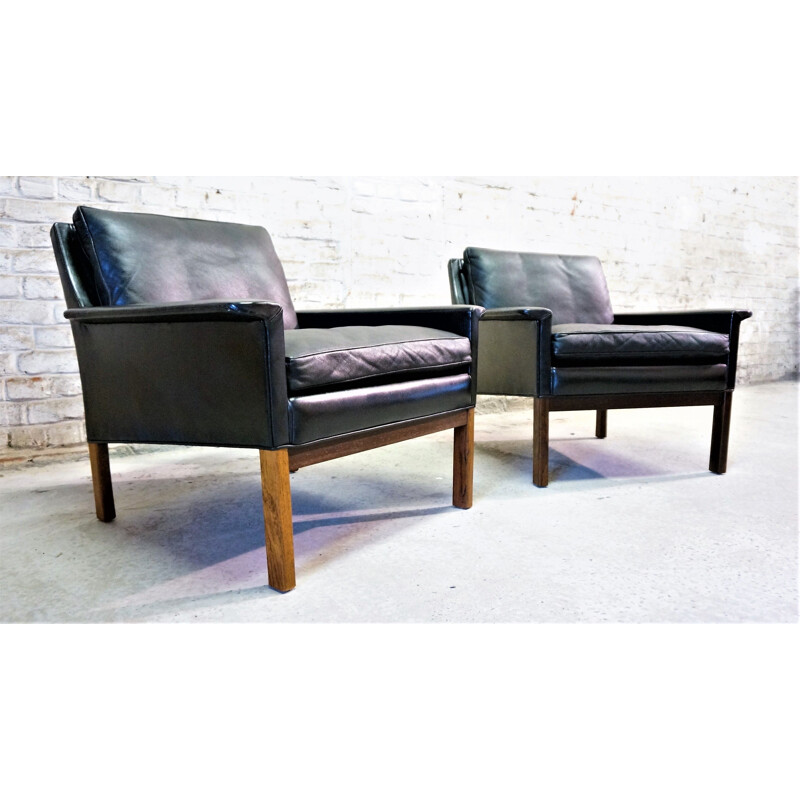 Vintage pair of Scandinavian armchairs in leather,1960