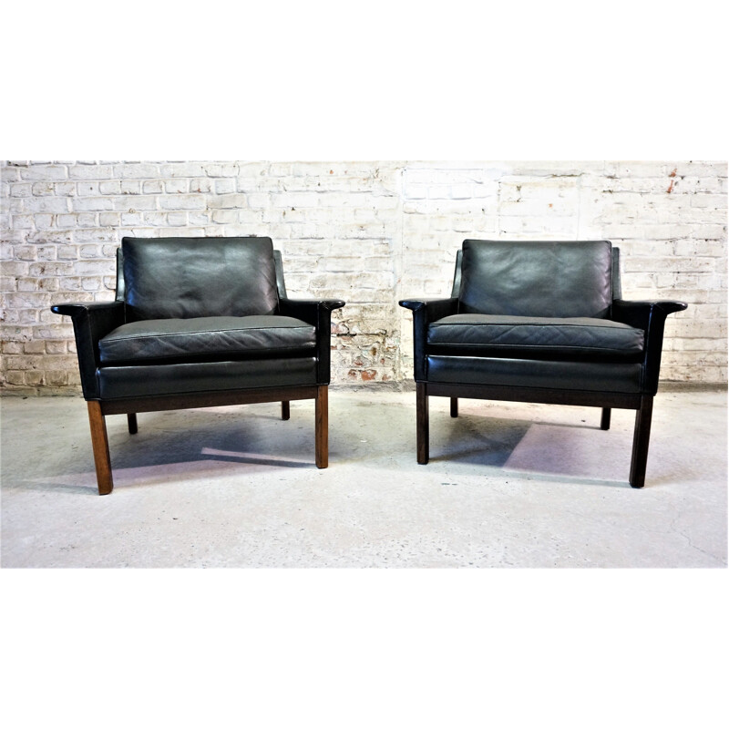 Vintage pair of Scandinavian armchairs in leather,1960