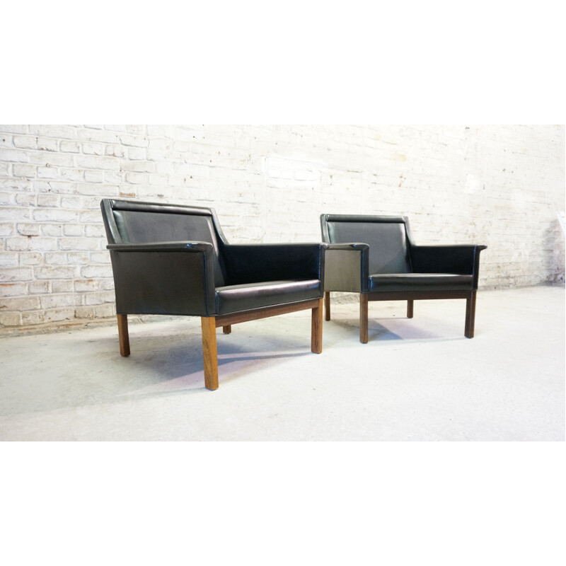 Vintage pair of Scandinavian armchairs in leather,1960