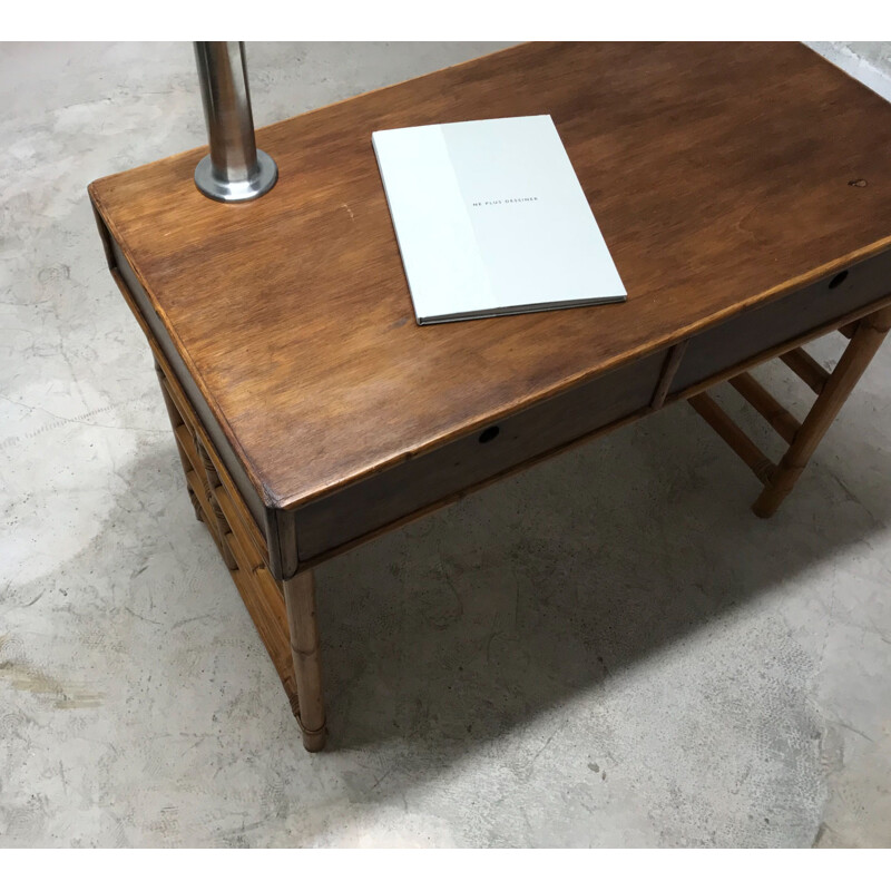 Vintage french desk in solid teak,1960