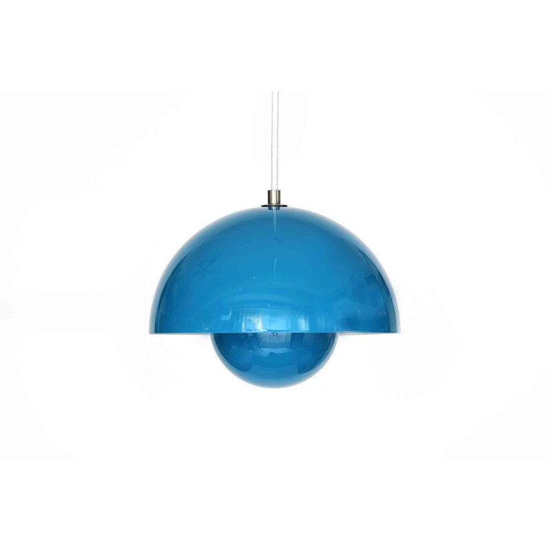 Vintage blue pendant light by Verner Panton for Tradition,1980