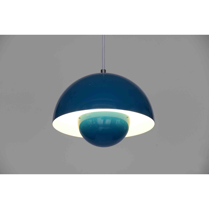 Vintage blue pendant light by Verner Panton for Tradition,1980