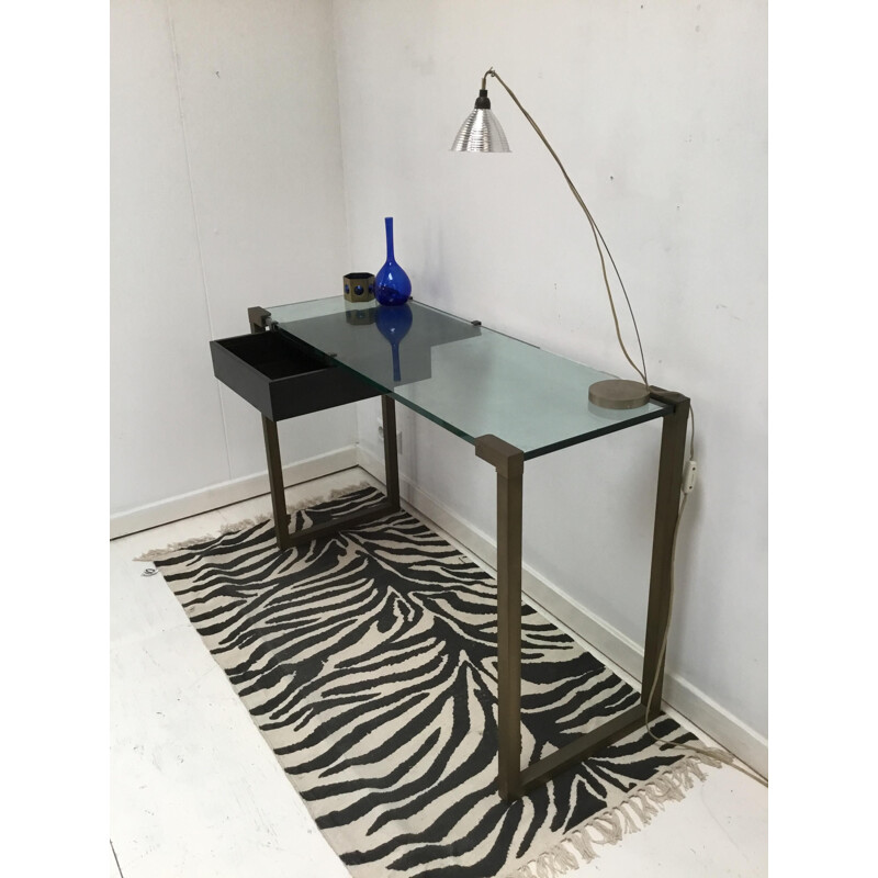 Vintage dutch desk in brass and glass 1970