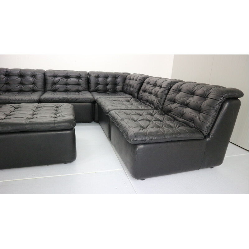 Vintage german black leather sofa 1970