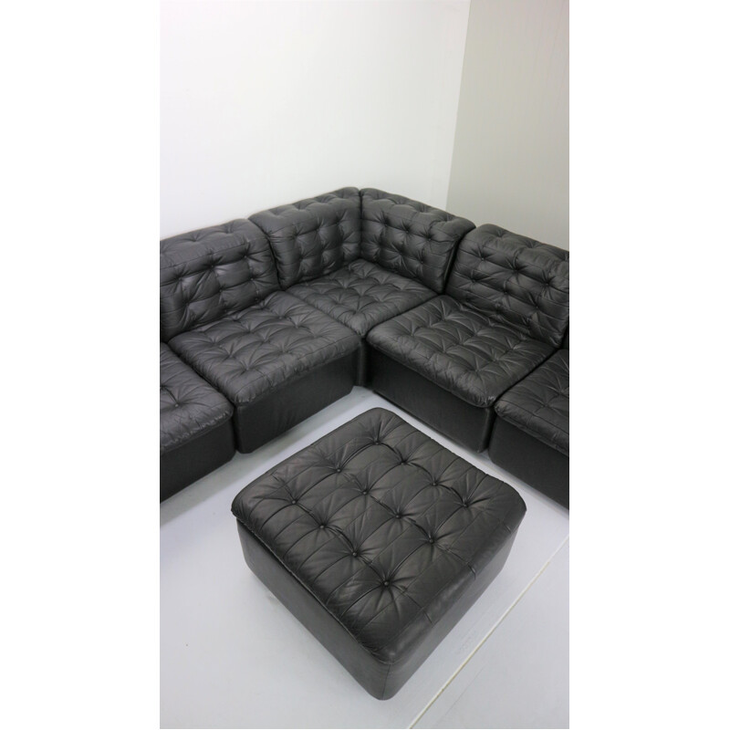 Vintage german black leather sofa 1970