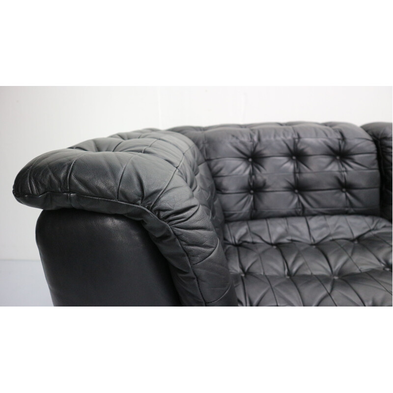Vintage german black leather sofa 1970
