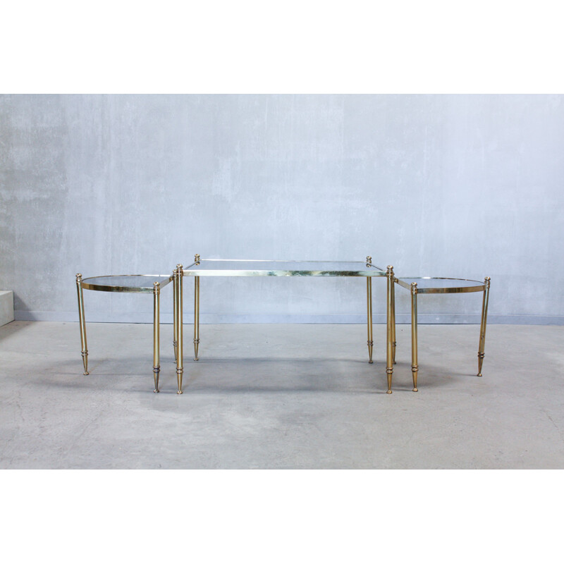 Vintage Nesting Tables in Brass and Glass, Portuguese 1970s