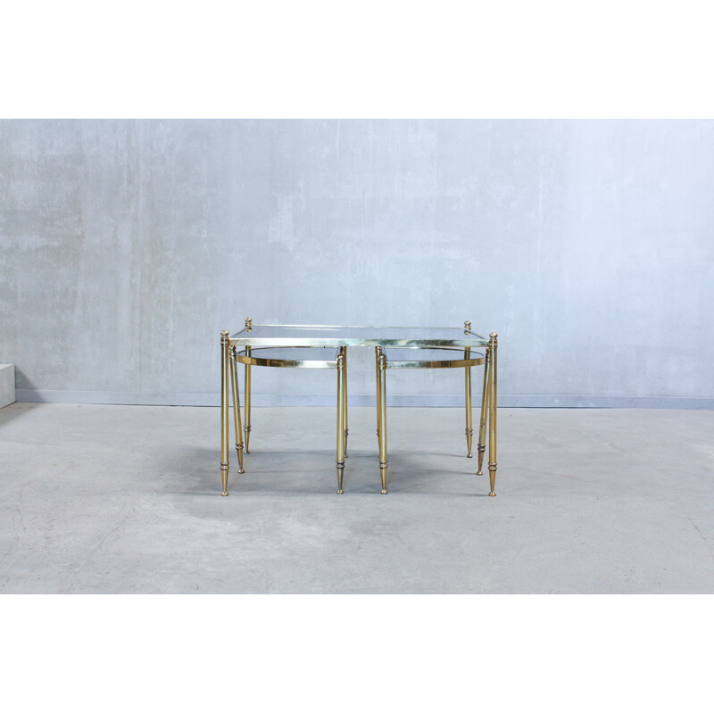 Vintage Nesting Tables in Brass and Glass, Portuguese 1970s