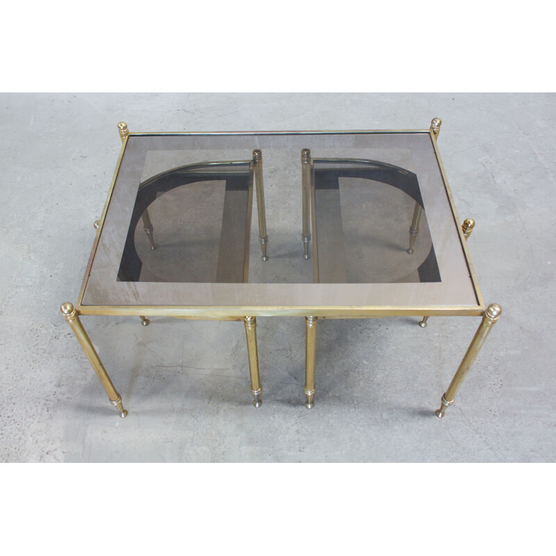 Vintage Nesting Tables in Brass and Glass, Portuguese 1970s