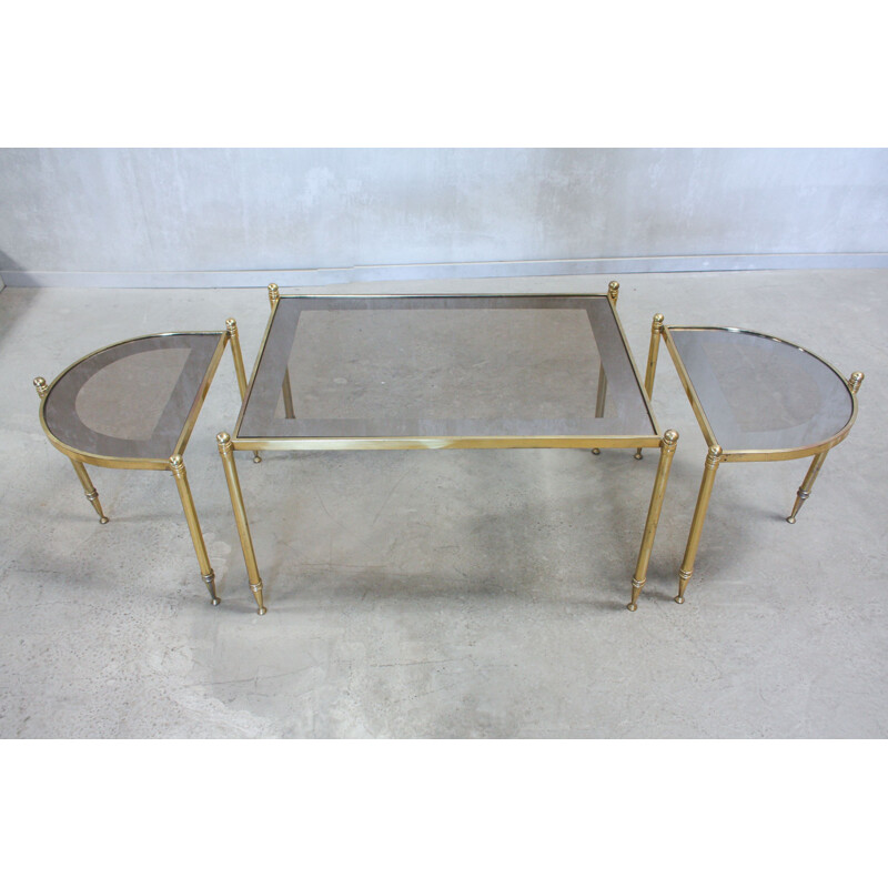 Vintage Nesting Tables in Brass and Glass, Portuguese 1970s