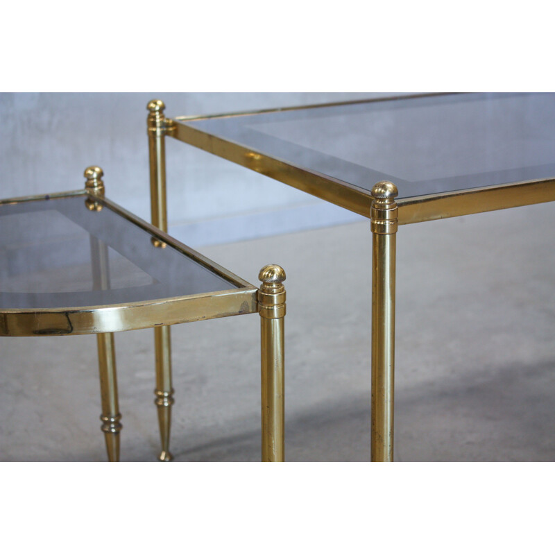 Vintage Nesting Tables in Brass and Glass, Portuguese 1970s