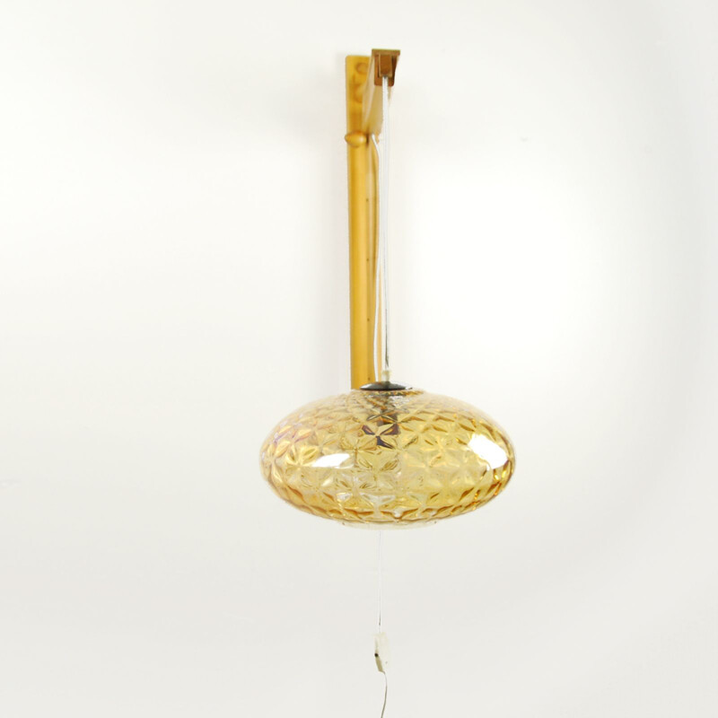 Vintage wall lamp in beech and honey glass, Poland, 1960s