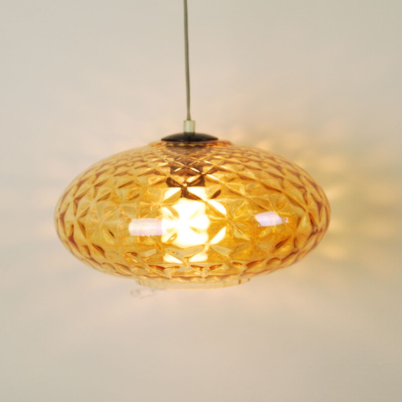Vintage wall lamp in beech and honey glass, Poland, 1960s