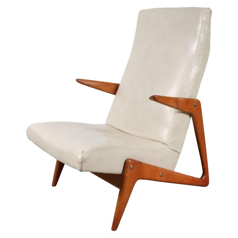 Vintage Lounge Chair white skai 1950s