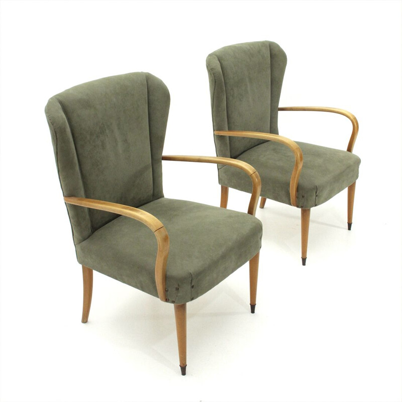 Set of 2 vintage Italian green armchair