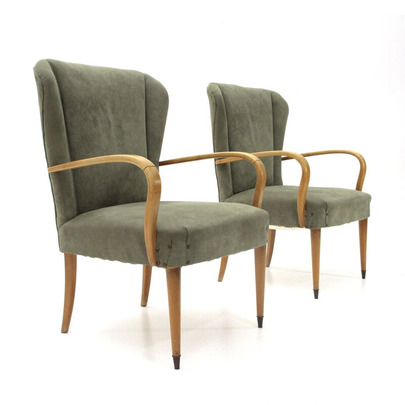 Set of 2 vintage Italian green armchair