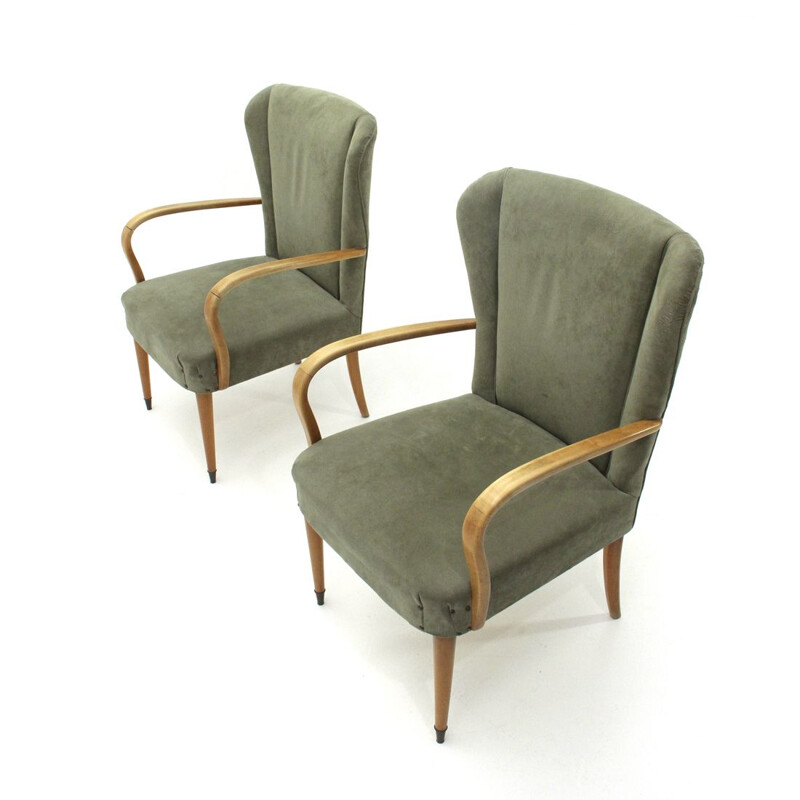 Suite de 2 fauteuils vintage italiens verts