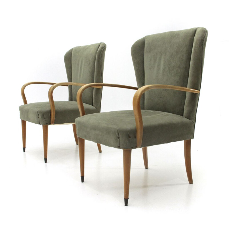 Set of 2 vintage Italian green armchair