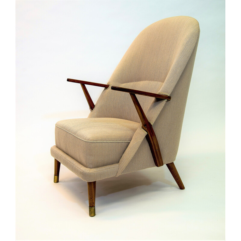 Vintage Scandinavian armchair in beige fabric