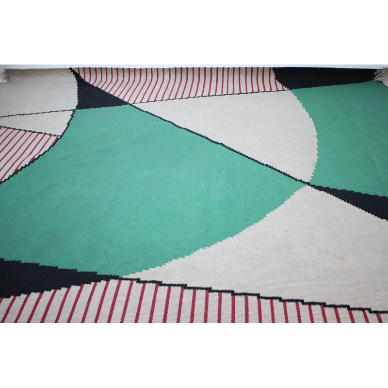 Vintage geometric design carpet, Czechoslovakia 1960