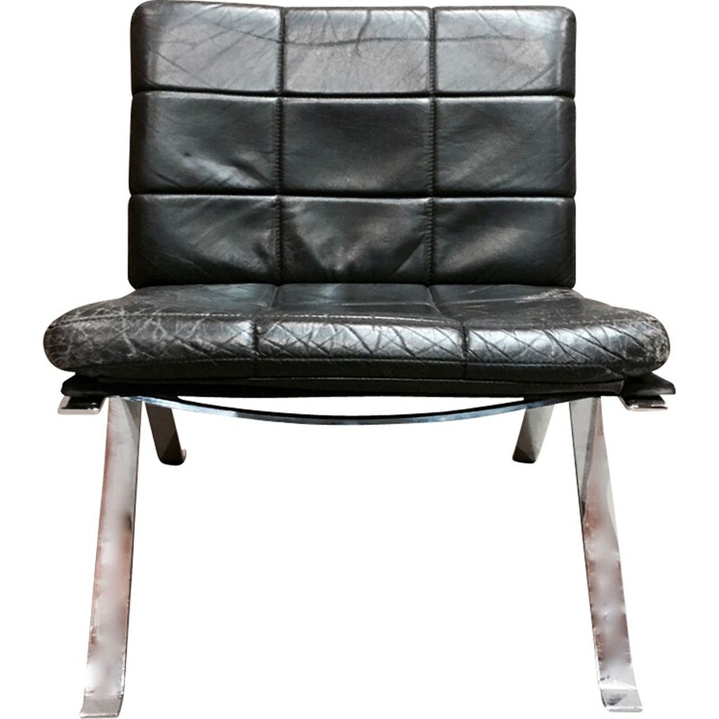 Vintage Armchair Hans Eichenberger black leather 1960