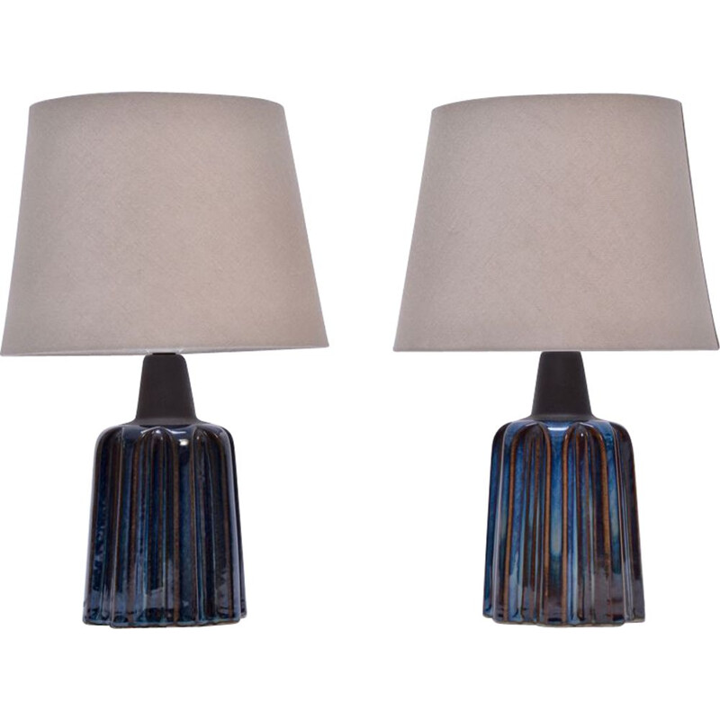 2 vintage blue table lamps in ceramic par Soholm Stentoj,1970