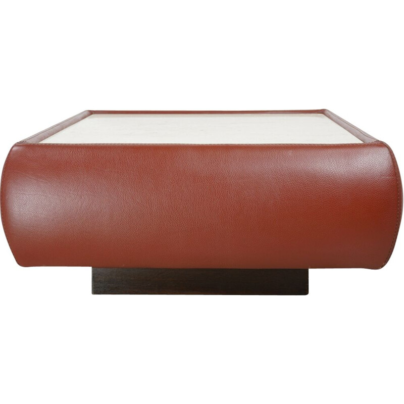 Vintage Swiss coffee table in leather and travertine, 1970