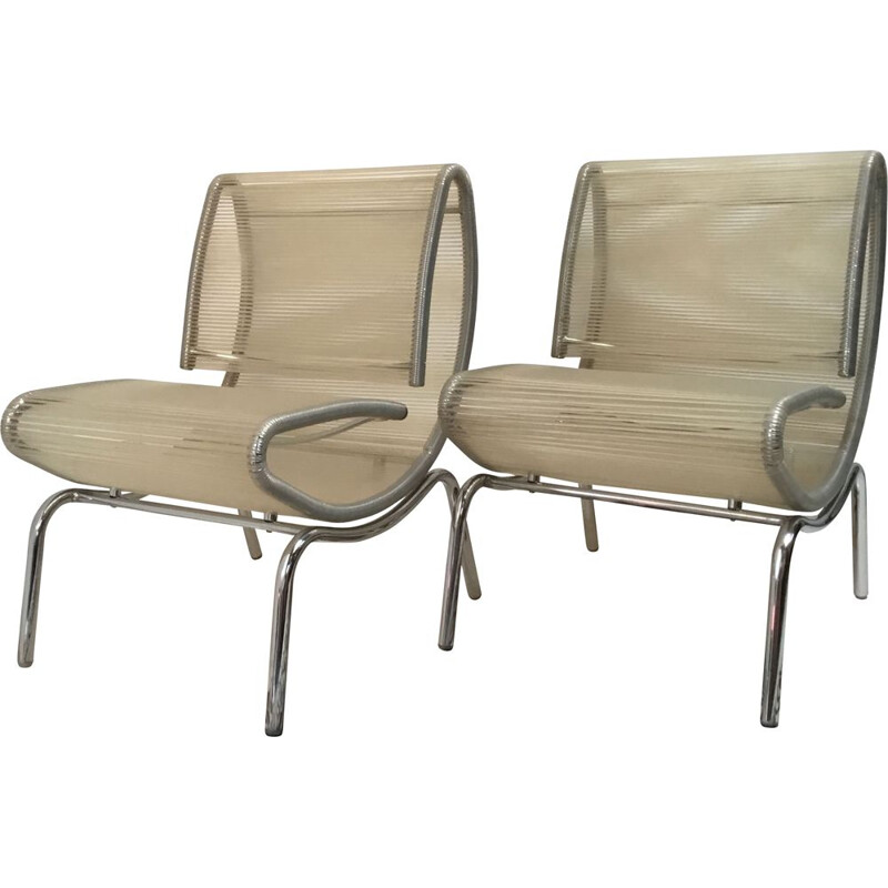 2 fauteuils lounge vintage Italian modèle "spaghetti",1980