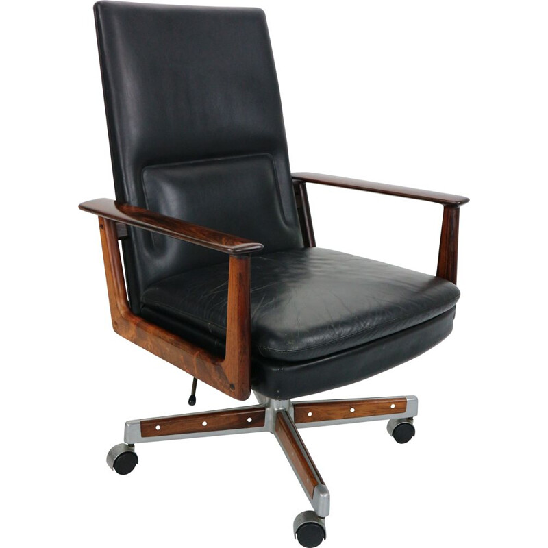 Vintage Desk Chair in Rosewood & Leather by Arne Vodder for Sibast, 1960 Denmark