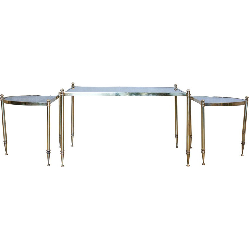 Vintage Nesting Tables in Brass and Glass, Portuguese 1970s