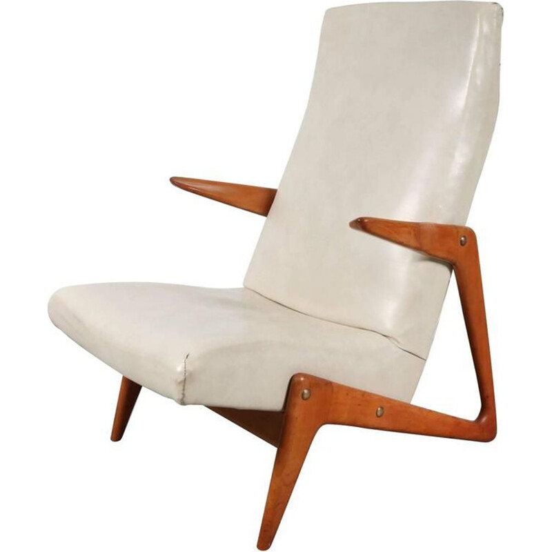 Vintage Lounge Chair white skai 1950s