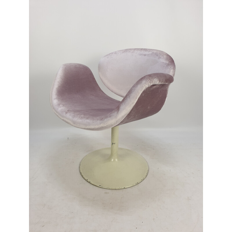 Fauteuil vintage Tulipe pour Artifort en tissu rose et métal 1960