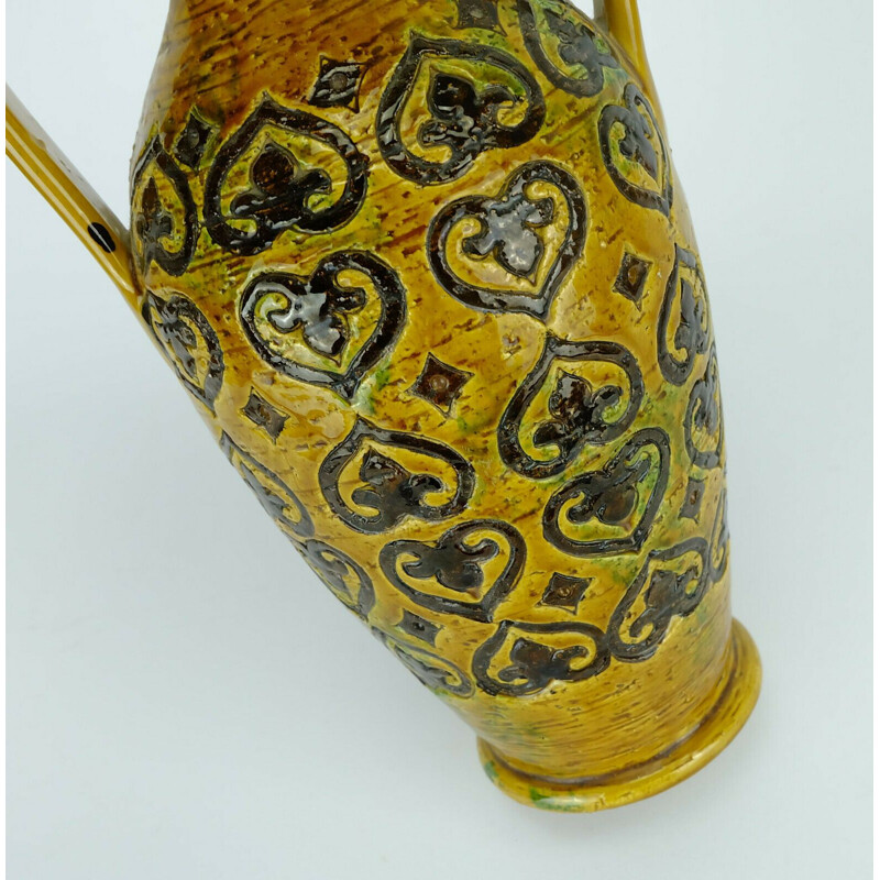 Vase vintage italien pour Bitossi en céramique jaune 1960