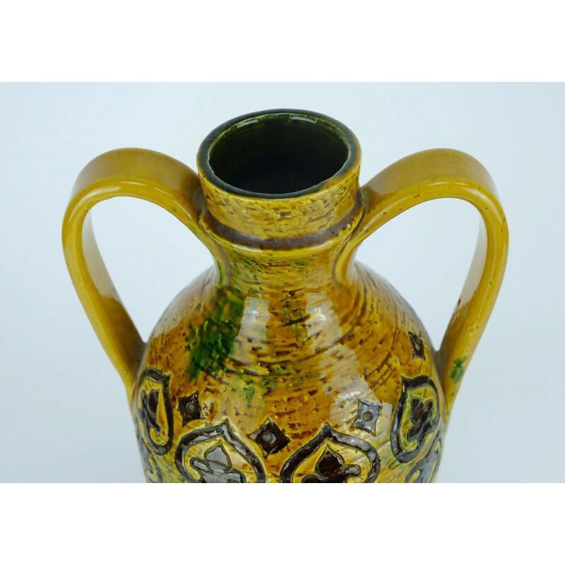 Vase vintage italien pour Bitossi en céramique jaune 1960